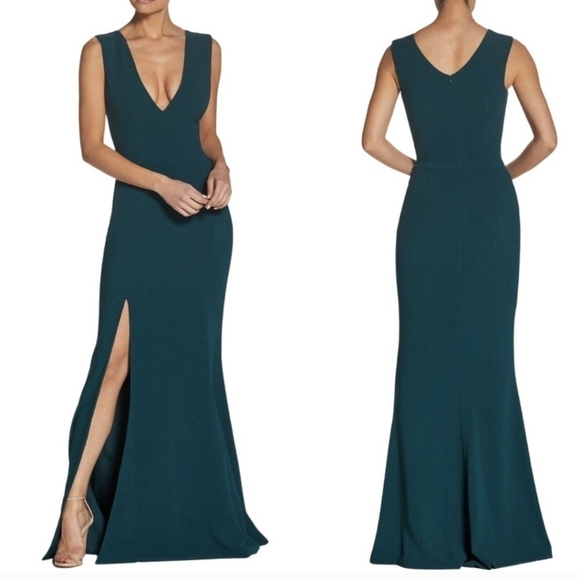 Dress The Population Sandra Stretch Crepe Slit Maxi Gown - Picture 1 of 16